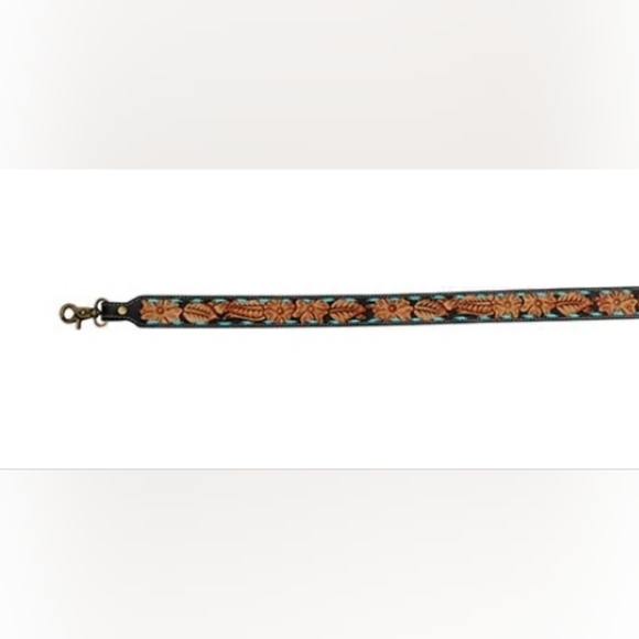 Western Bag Strap Tooled Leather Embossed Bag Strap - Black and Brown